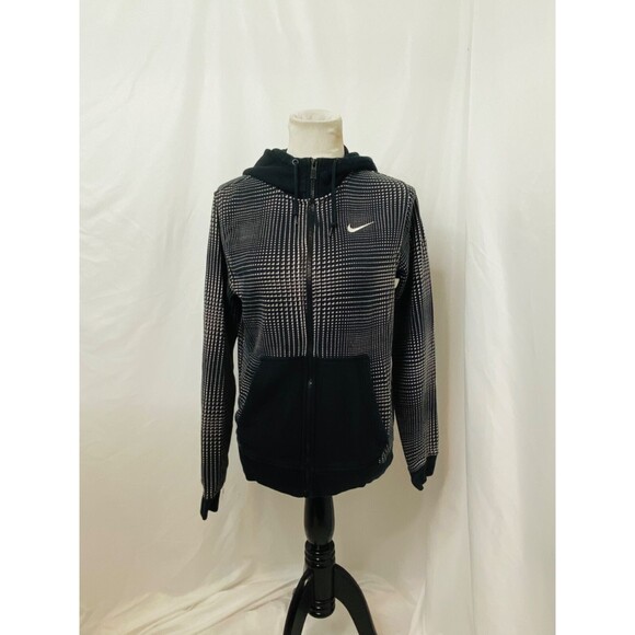Women's Small Hoodie Nike Black White Check Full Zip Fleece Lined Athletic - Picture 2 of 9